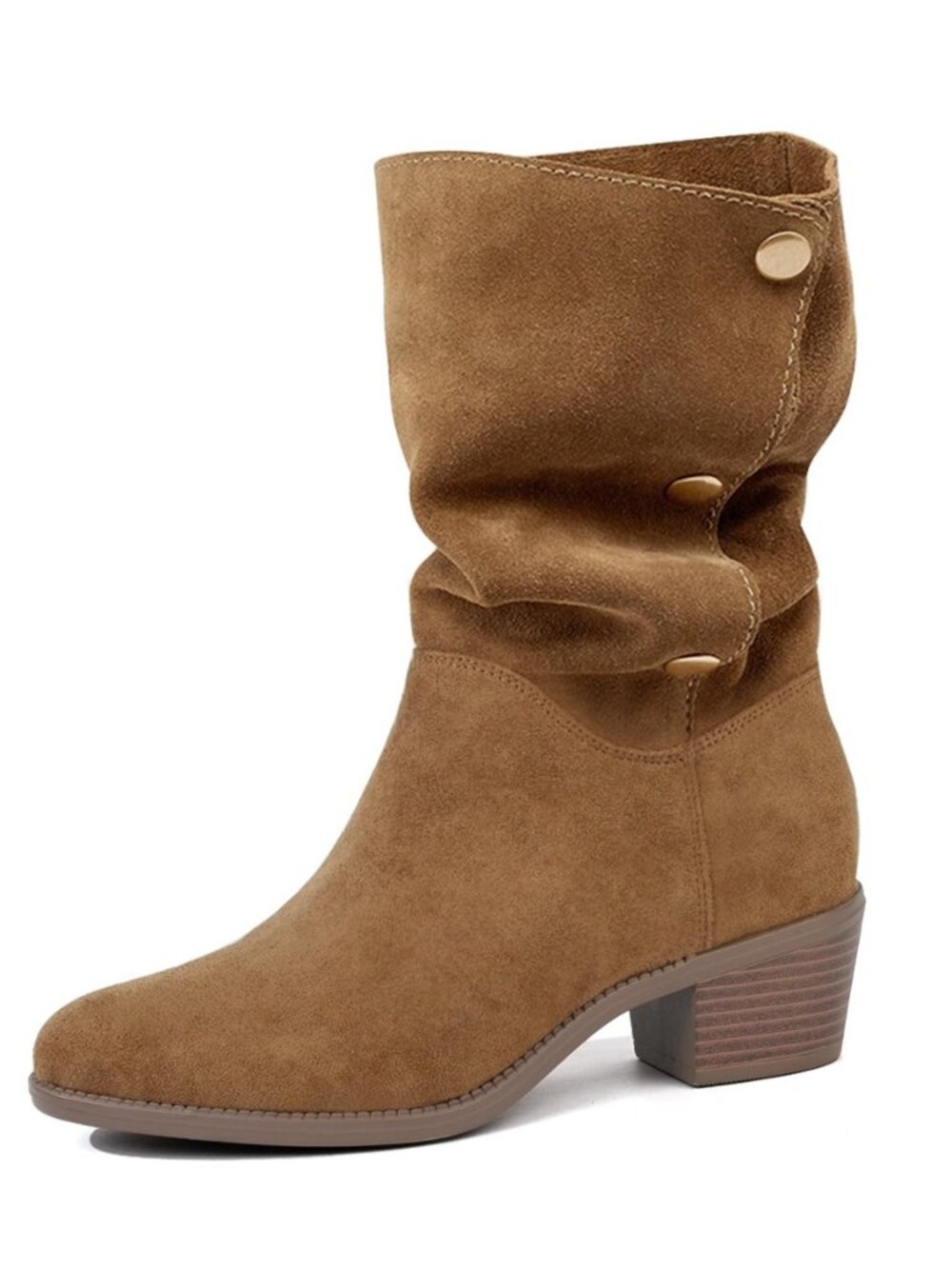 Women's Suede Mid-Calf Boots 3-Way Fold-Over Chunky Heel